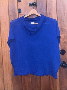 Chico’s Women's Royal Blue Short-Sleeve Cowl Neck Top